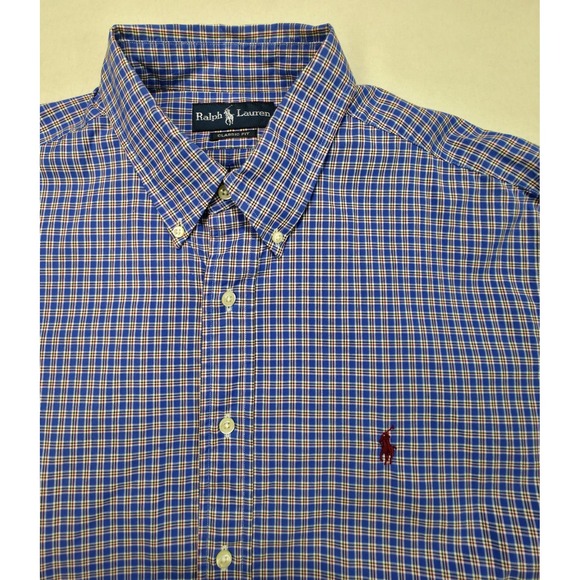 Polo Ralph Lauren Shirt Mens 17.5 36/37 Plaid Check Classic Fit Blue Limited Use - Picture 1 of 9
